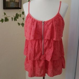 Dark peachy pink eyelet top.